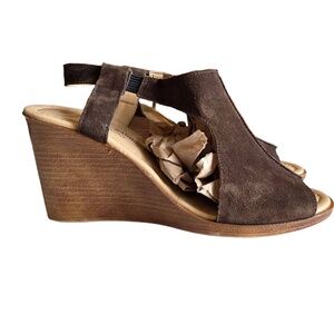 Barbara Barbieri Wedge‎ Sandles Womens 9.5 Chocolate Brown Suede Leather Italian